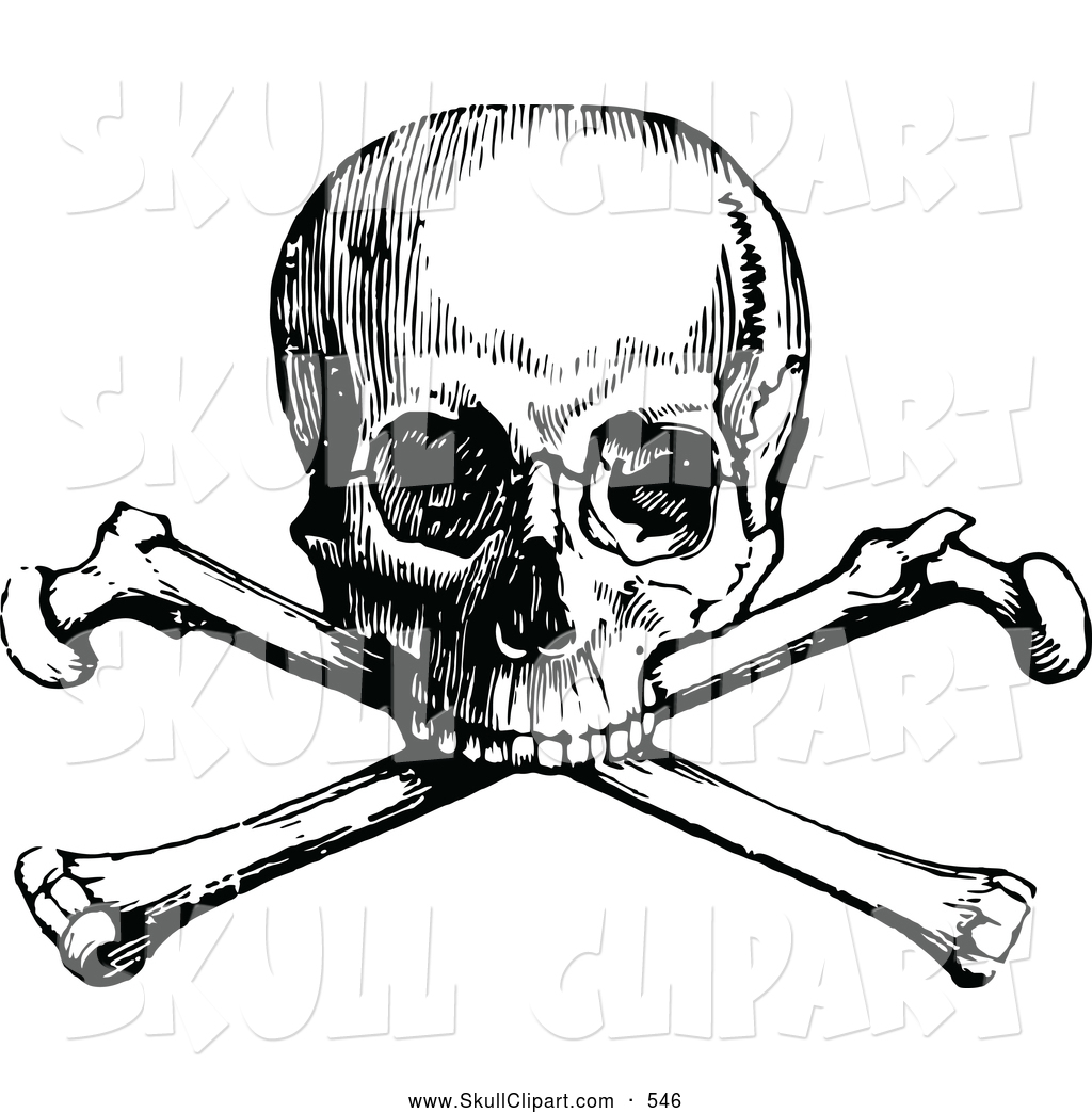 Old Fashioned Retro Vintage Black And White Skull And Crossbones