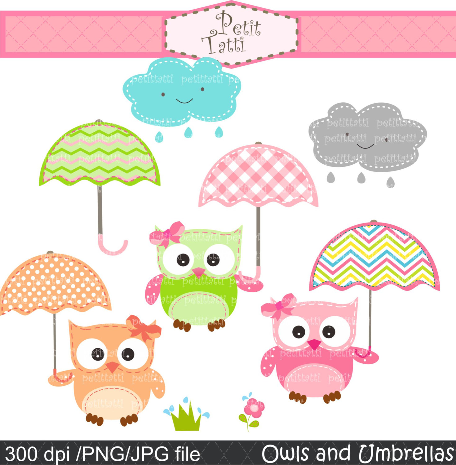 Pink Umbrella Baby Shower Clip Art Owl Clip Art  Digital Clip