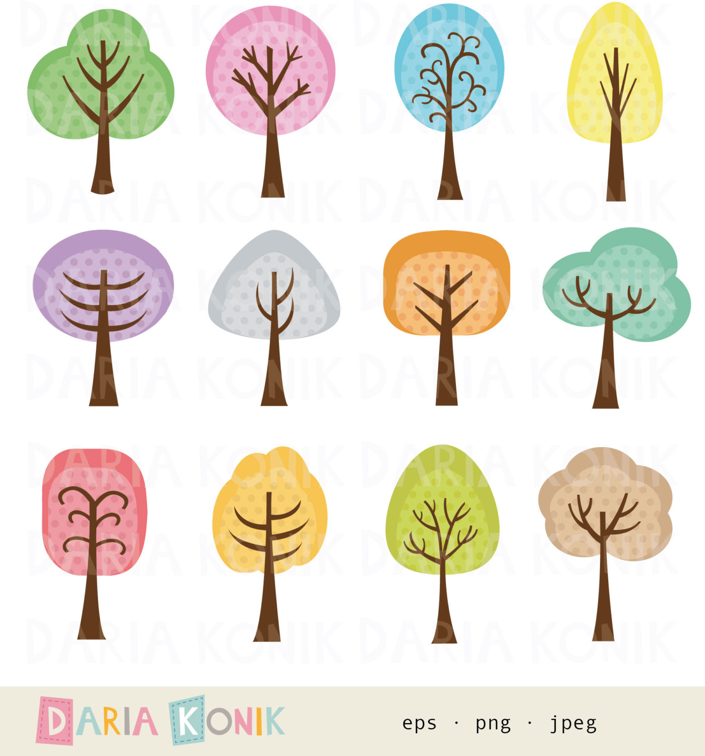 Primitive Willow Tree Clipart Tree Clip Art Set Trees
