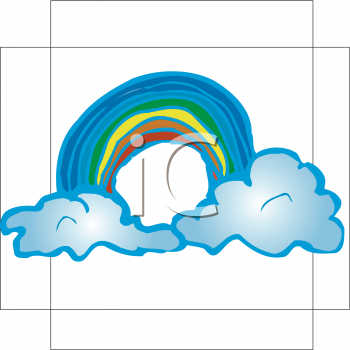 Puffy White Clouds And A Rainbow Royalty Free Clipart