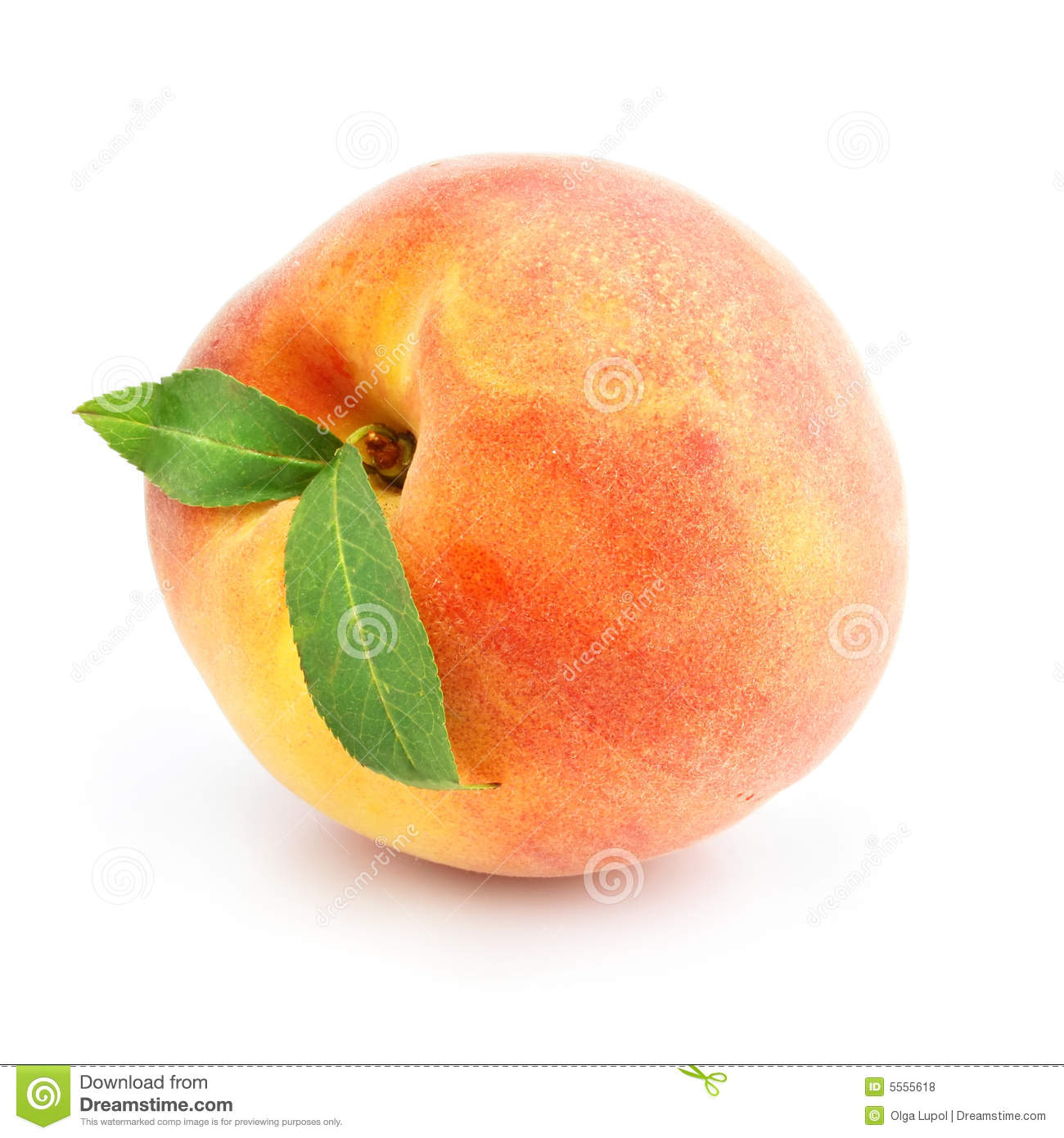 Ripe Peach Fruit With Green Leafs Isolated Royalty Free Stock Photos