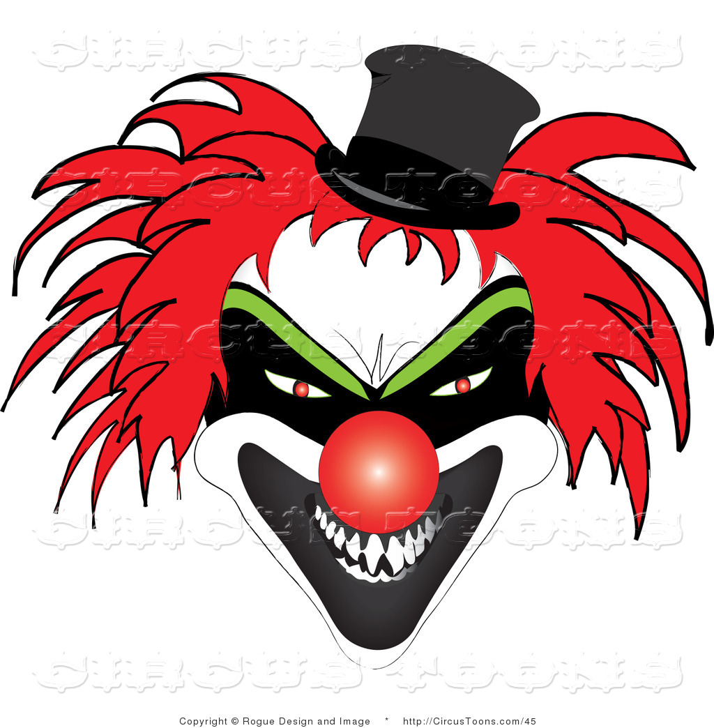Scary Red Haired Clown With Sharp Teeth A Red Nose And Evil    