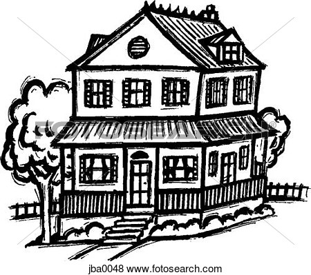 Two Story House B W  Fotosearch   Search Eps Clip Art Drawings