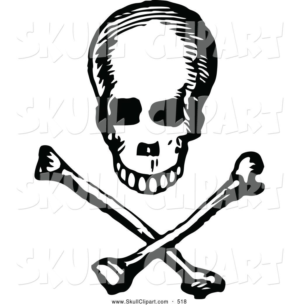Vector Clip Art Of A Vintage Black And White Skull And Cross Bones    