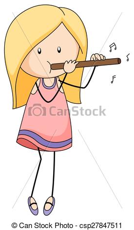 Vector Clip Art Of Flute   Closeup Happy Girl Playing Flute Alone    