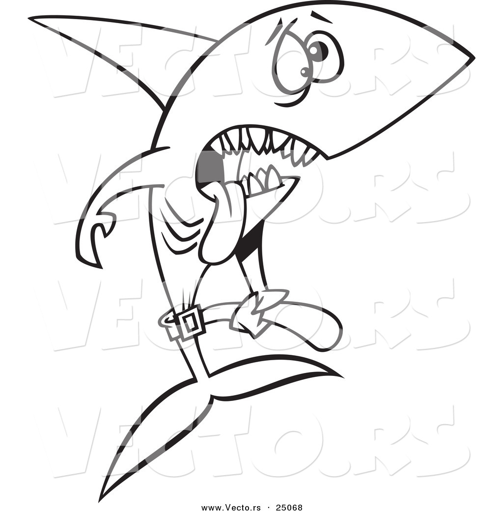 Vector Of A Cartoon Skinny Starving Shark   Outlined Coloring Page By