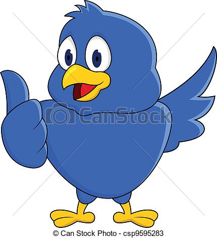 Vectors Of Funny Blue Bird Showing Thumb Up   Vector Illustration Of