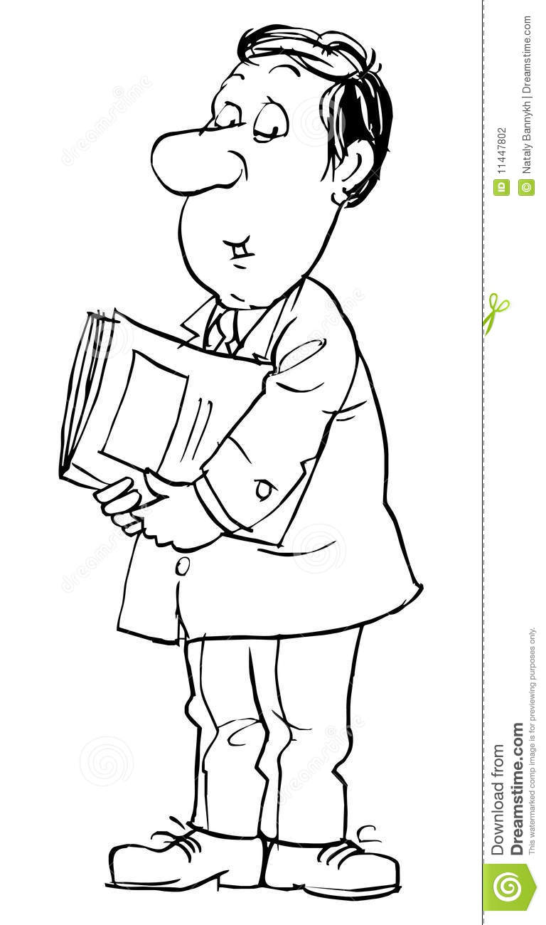 Black And White Illustration  Office Worker Holding His Folder With