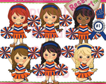 Cheerleader Blue And Orange Clipart  Immediate Download Clipart     