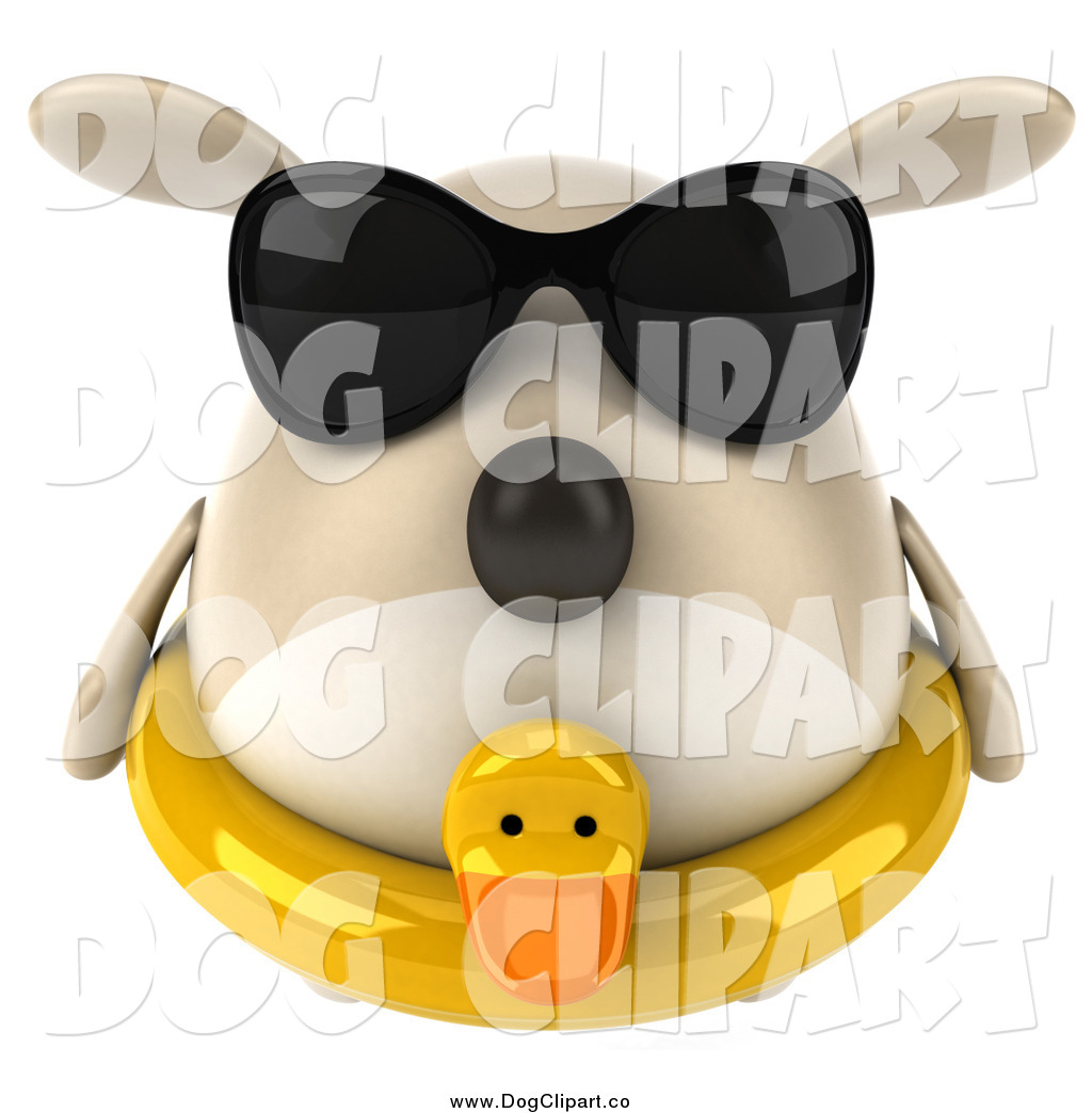 Clip Art Of A 3d Chubby Tan Dog Wearing Sunglasses And An Inner Tube