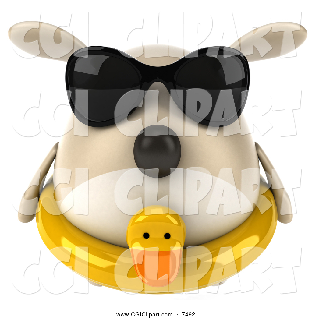 Clip Art Of A 3d Summer Chubby Tan Dog Wearing Shades And An Inner