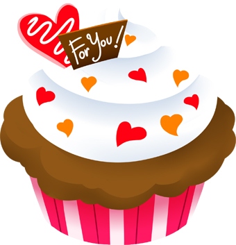 Clip Art Of A Cupcake Topped With White Icing And Colored Heart Shaped