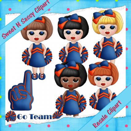 Clipart    Cheerleader Clipart    Cheerleader Bob Orange   Blue 2