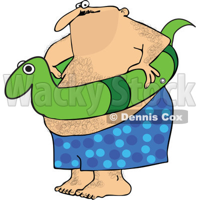 Clipart Chubby Hairy Man With A Snake Inner Tube   Royalty Free Vector
