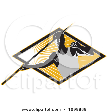 Clipart Retro Track And Field Javelin Trower Holding A Spear Over A