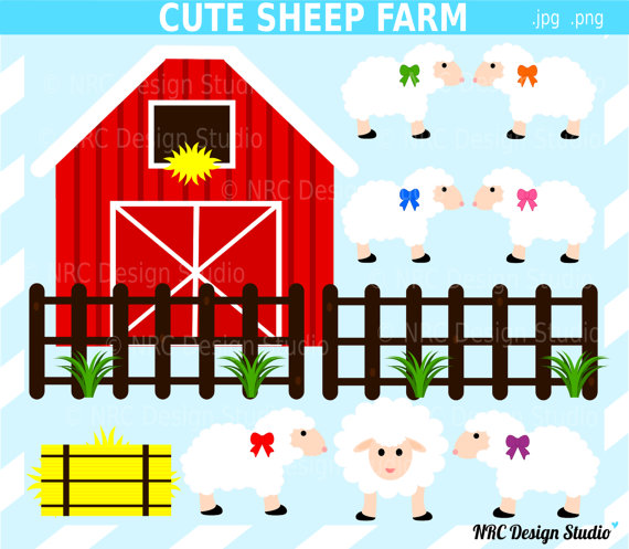 Cute Farm Animal Clip Art   Cute Sheep Farm Clip Art   Digital Sheep