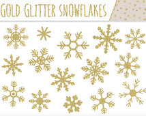 Glitter Snowflake Clip Art Set  Gold Sparkle Christmas Snowflakes Clip