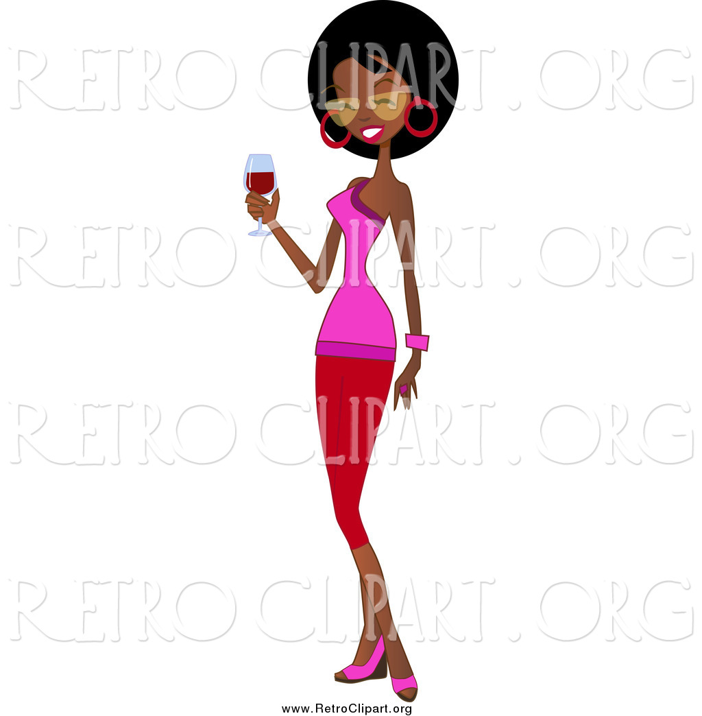 Larger Preview  Clipart Of A Beautiful Black Woman Holding A Glass Of