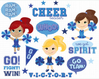 Little Blue Cheerleaders Clip Art   Digital Clipart   Instant Download    