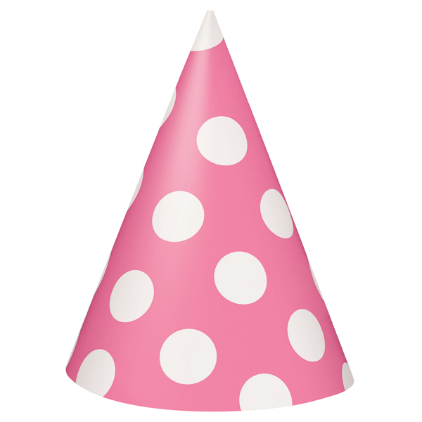 Pink Polka Dot Party Hats  8  At Birthday Direct