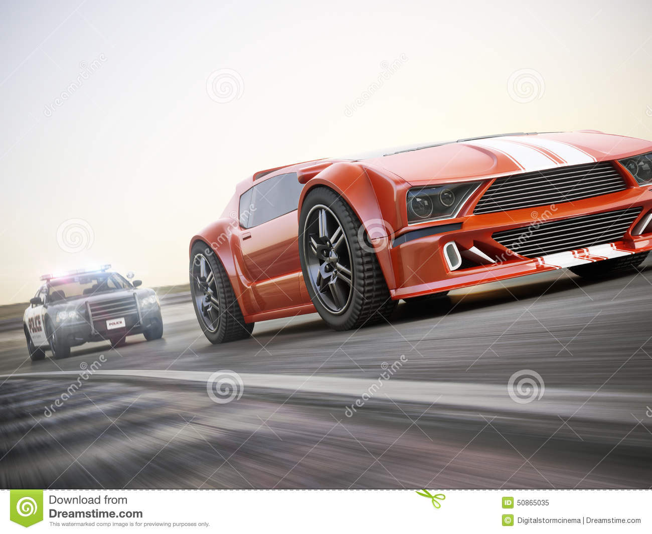 Police Car Chasing Of An Exotic Sports Car With Motion Blur  Generic    