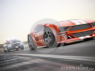 Police Car Chasing Of An Exotic Sports Car With Motion Blur  Generic