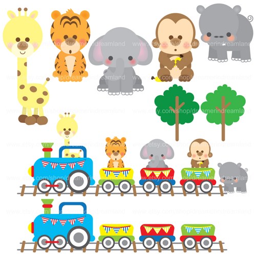 Printable Clip Art Digital Pdf Png File   Baby Animal Train