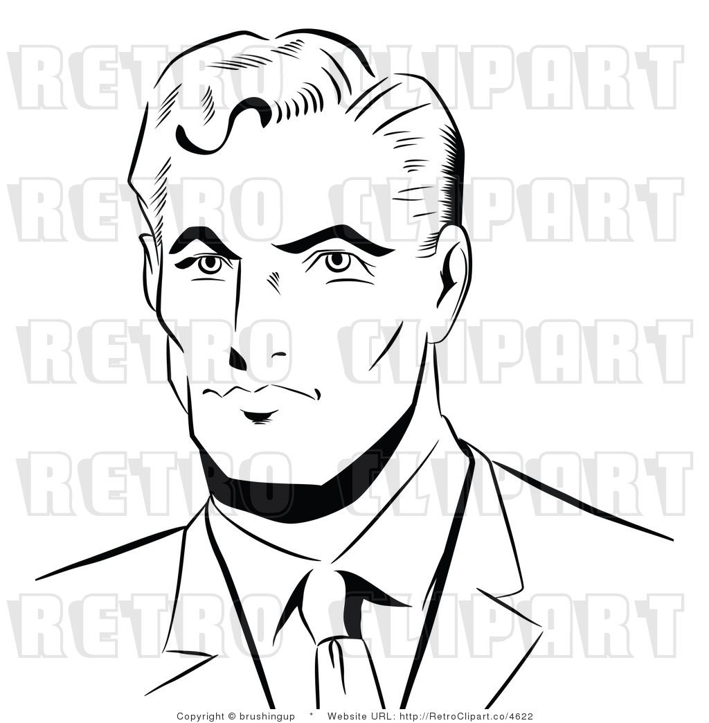 Retro Black And White Pop Art Business Man Royalty Free Vector Clipart    