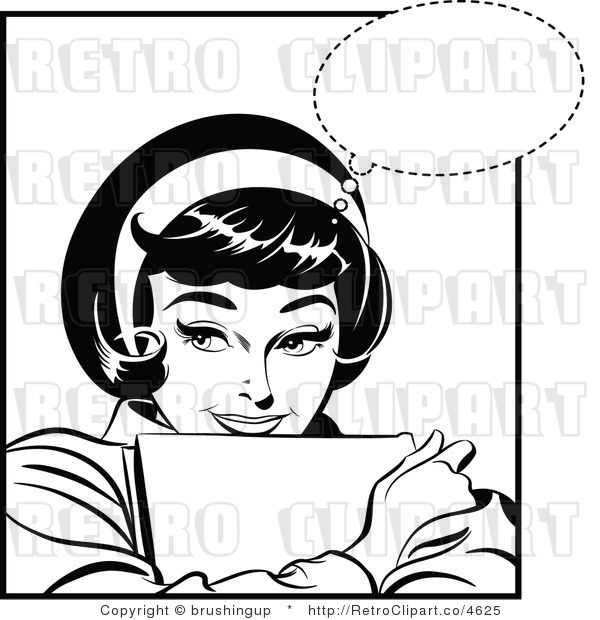 Retro Black And White Pop Art Pleased Woman Thinking Royalty Free    
