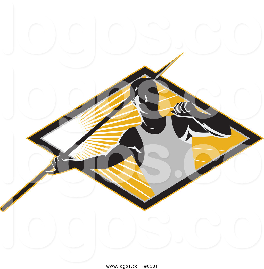Royalty Free Clip Art Vector Logo Of A Javelin Trower Holding A Spear