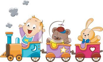 Royalty Free Clipart Image  Baby And His Toys Riding In A Toy Train