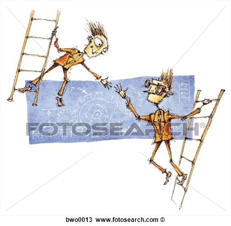 Two Business Men On Ladders Reaching For A Handshake In Agreement View