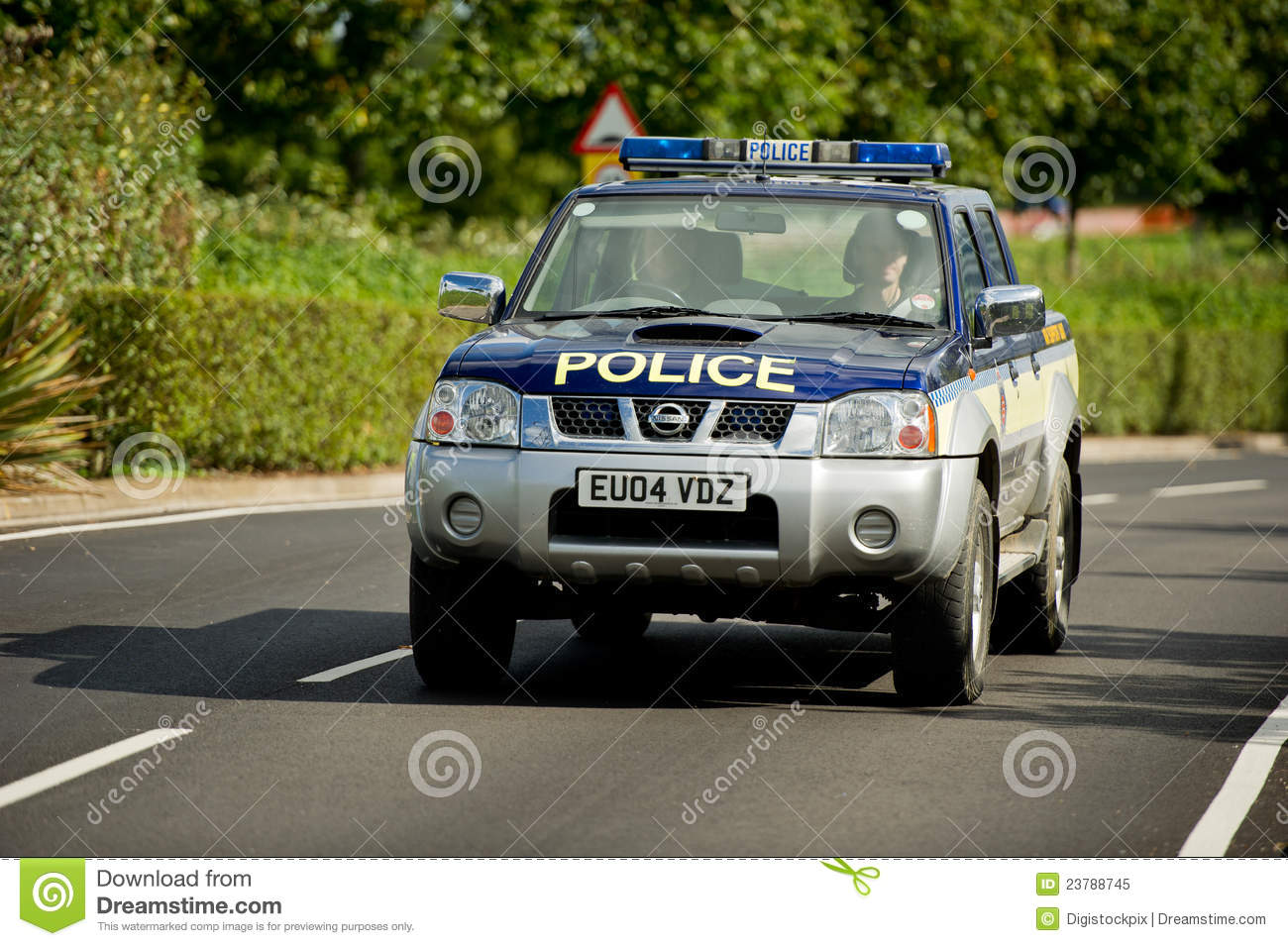 Uk Police Patrol Car In Motion   Editorial 