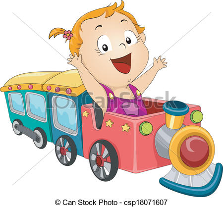 Vector Clipart Of Baby Girl Train   Illustration Of A Baby Girl Riding