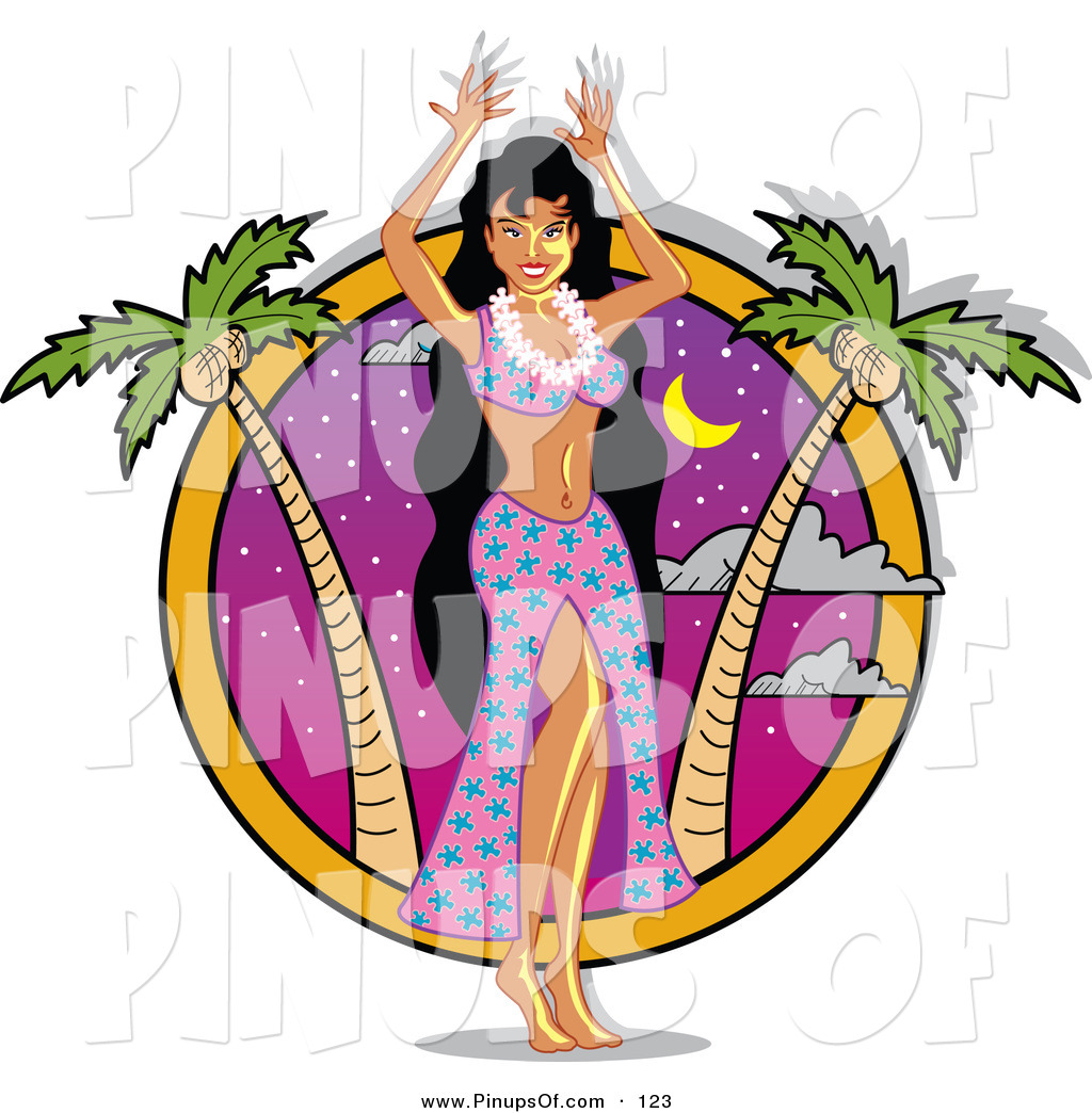 Vector Pinup Clip Art Of A Hula Dancer Girl In A Pink Skirt Dancing    