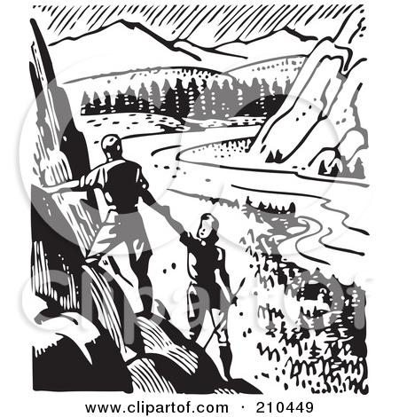 210449 Retro Black And White Couple Hiking And Viewing A Valley Poster    