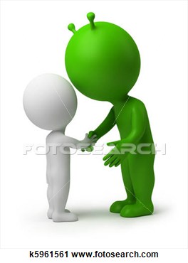 3d Small Person Shaking Hands The Alien  3d Image  Isolated White