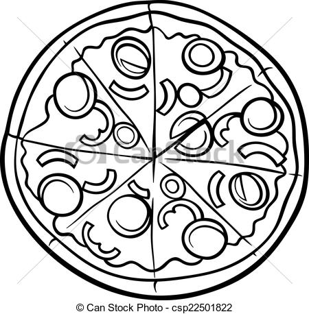 Black And White Cartoon Illustration Of Italian Pizza Food Object For