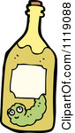 Cartoon Of A Tequila Bottle With A Worm Thinking   Royalty Free Vector    