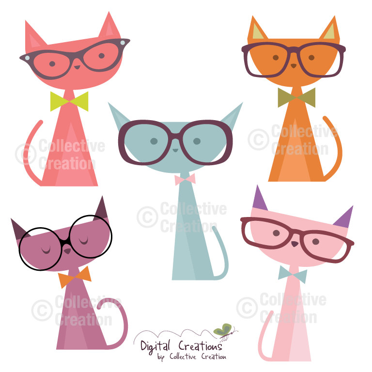 Cat Whiskers Clip Art Cats Wearing Glasses Digital