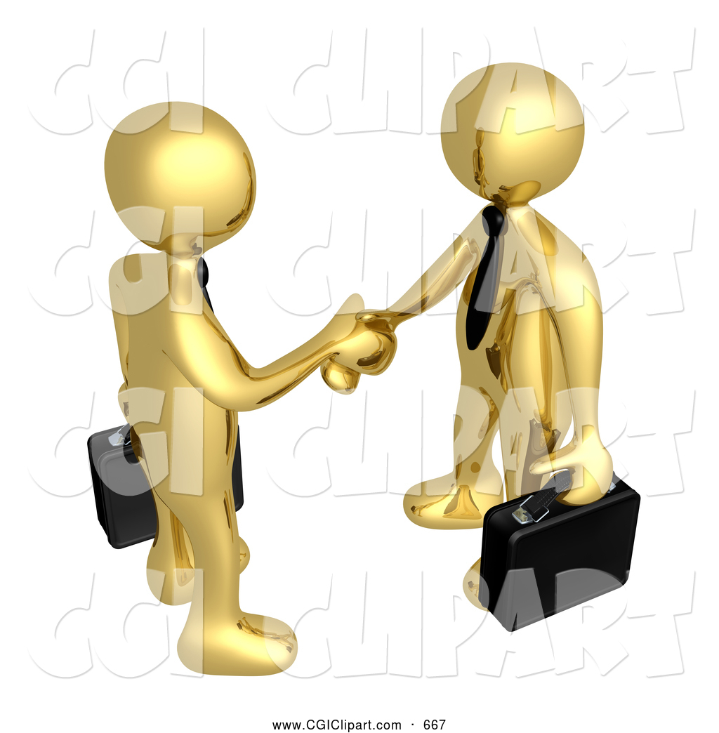 Clip Art Of 3d Gold Business Men Shaking Hands Together As They Close