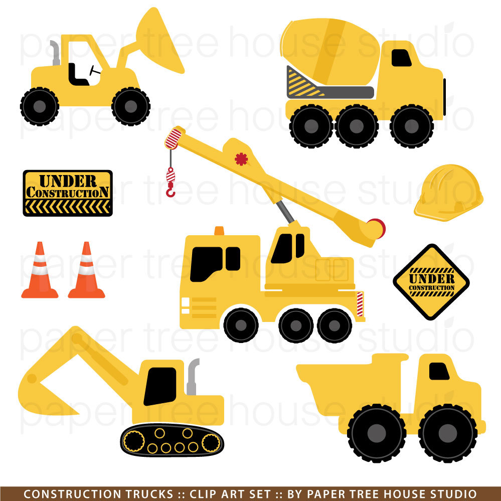 Clip Art Set Construction Trucks Yellow By Papertreehousestudio