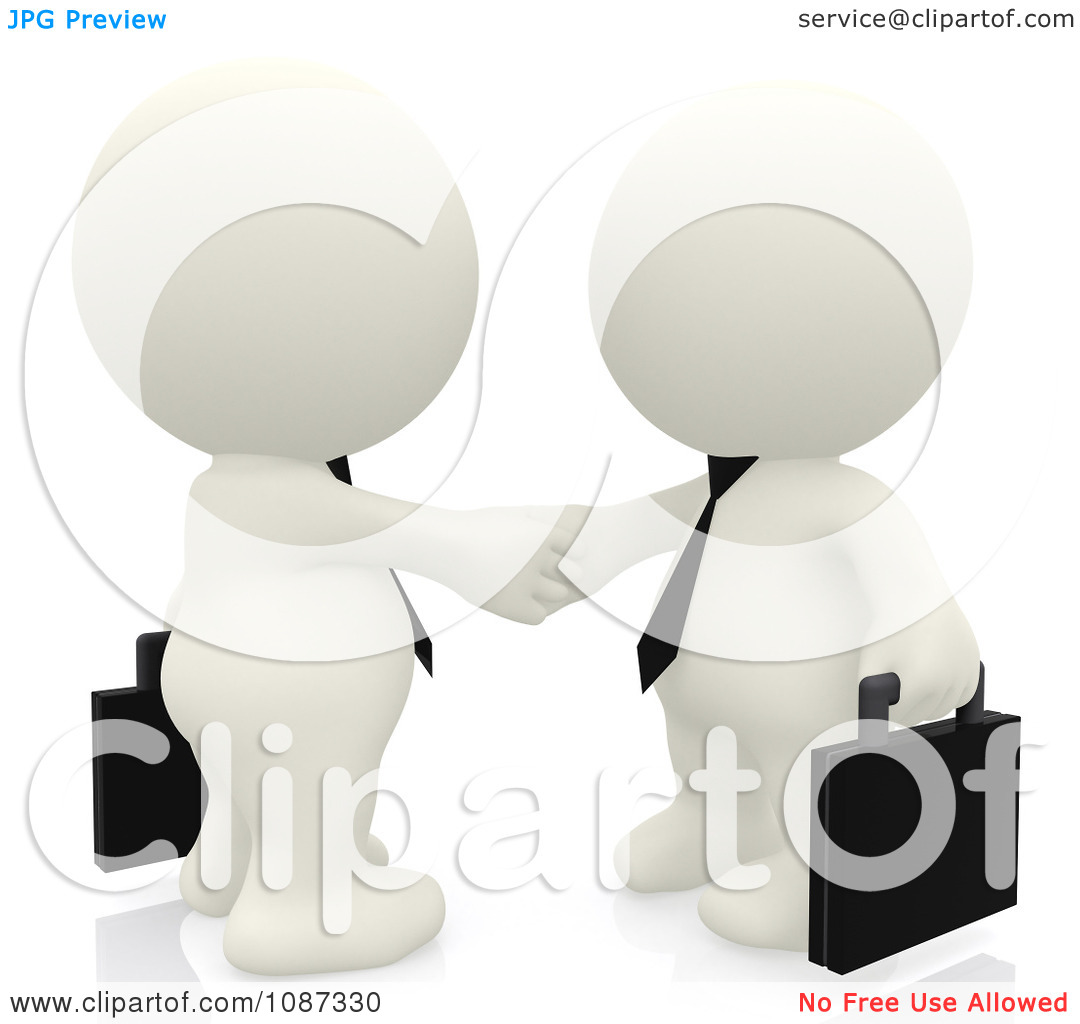 Clipart 3d Teeny White Business People Shaking Hands   Royalty Free