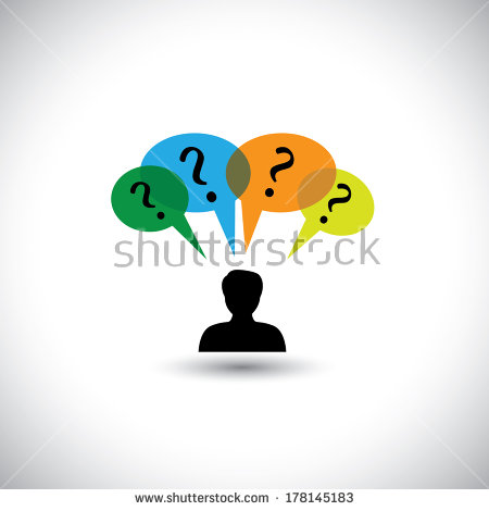 Concept Vector People Thinking   Man With Speech Bubbles   Questions