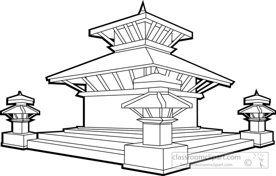 Durbar Square In Kathmandu Valley Nepal Bw Outline   Classroom Clipart