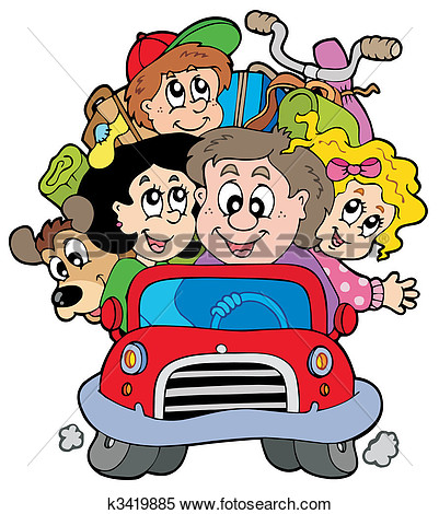 Happy Family In Car On Vacation View Large Clip Art Graphic