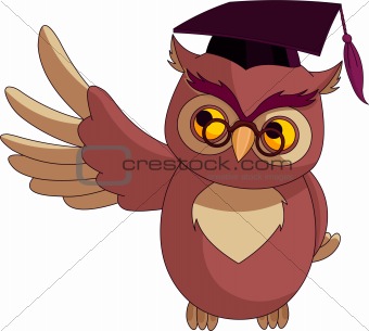 Illustration Of A Cartoon Wise Owl With Graduation Cap Presenting