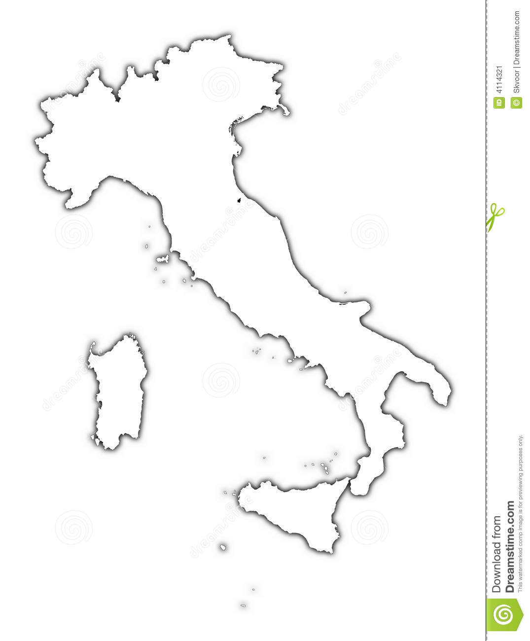 Italy Outline Map With Shadow  Detailed Mercator Projection