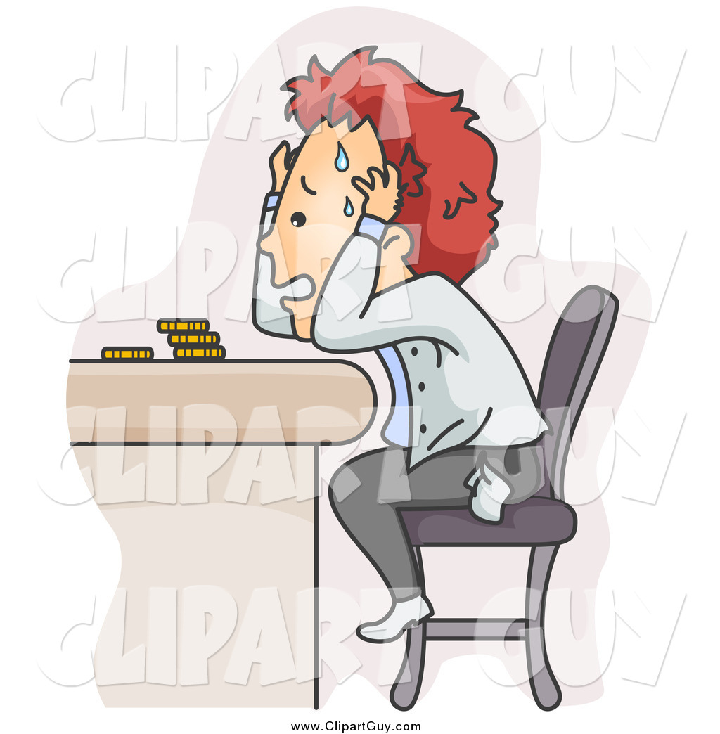 Larger Preview  Clip Art Of A Stressed Red Haired White Man Worried