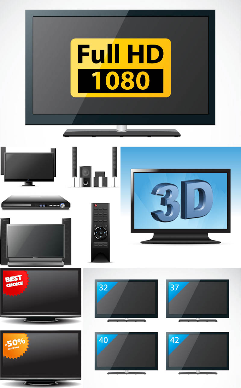 Lcd Tv Clipart Vector 5 Sets With 13 Vector Lcd Tvs Clipart For Your    